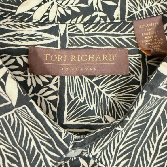 VINTAGE TORI RICHARD Men XL Black Tan Cotton Lawn Button Shirt Made In USA - Picture 2 of 8